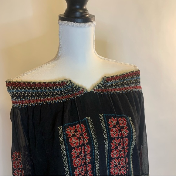 MM Couture By Miss Me Black Embroidered Sheer 100% Silk Top Size Medium - Picture 5 of 14